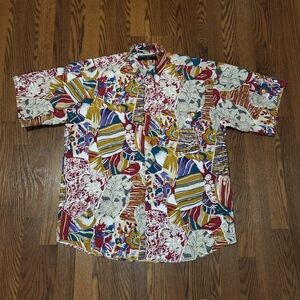 Vintage 80s HENRY GRETHEL Floral ABSTRACT Paisley Print Button-up Collared Shirt